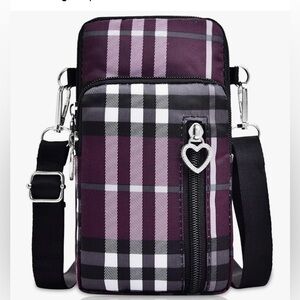 NEW Lightweight Small Nylon Crossbody Cell Phone Travel Pouch in Purple Stripes